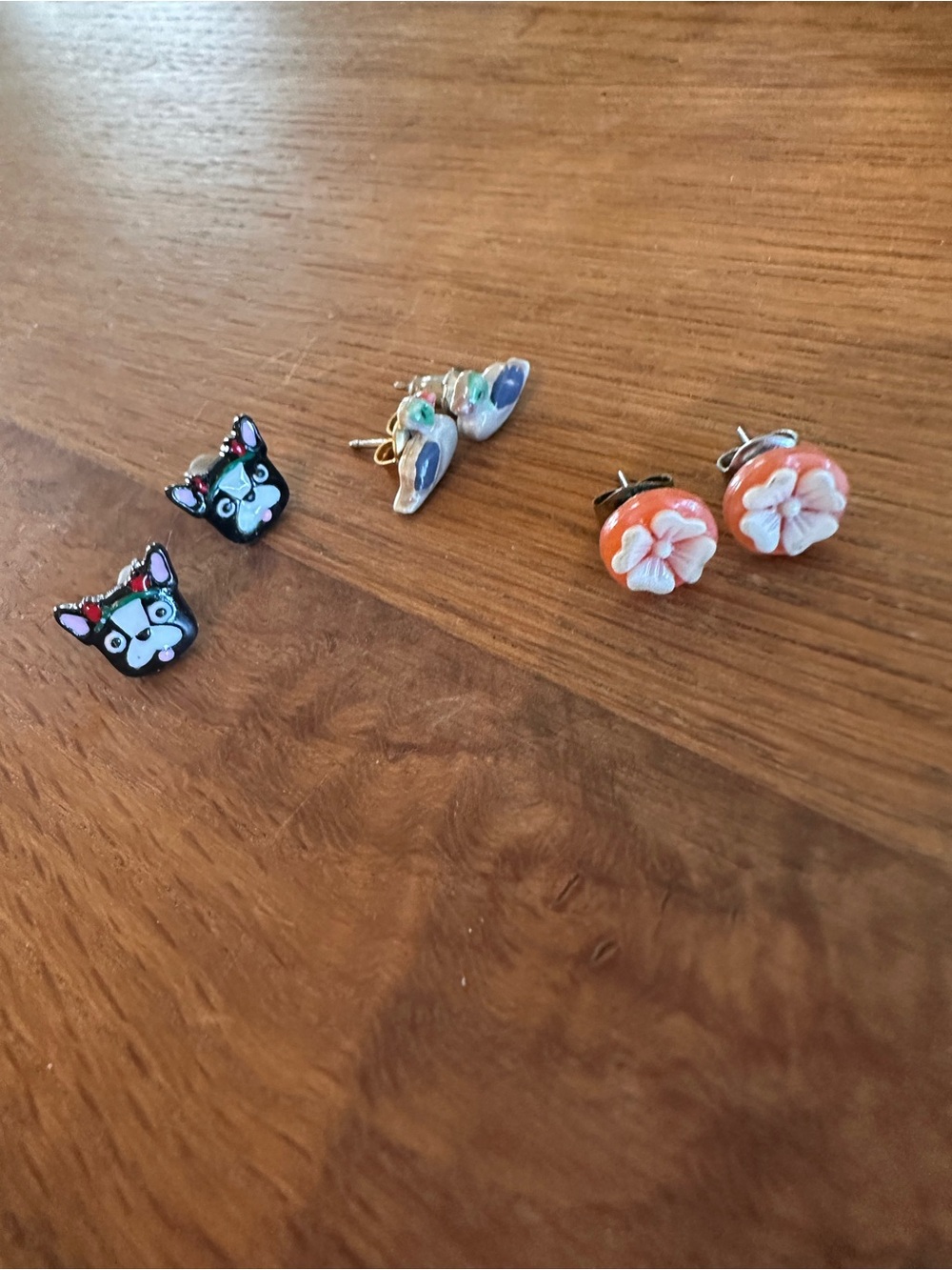 Kids Floral & Animal Stud Earring Set - Coral, Black & Multicolor
